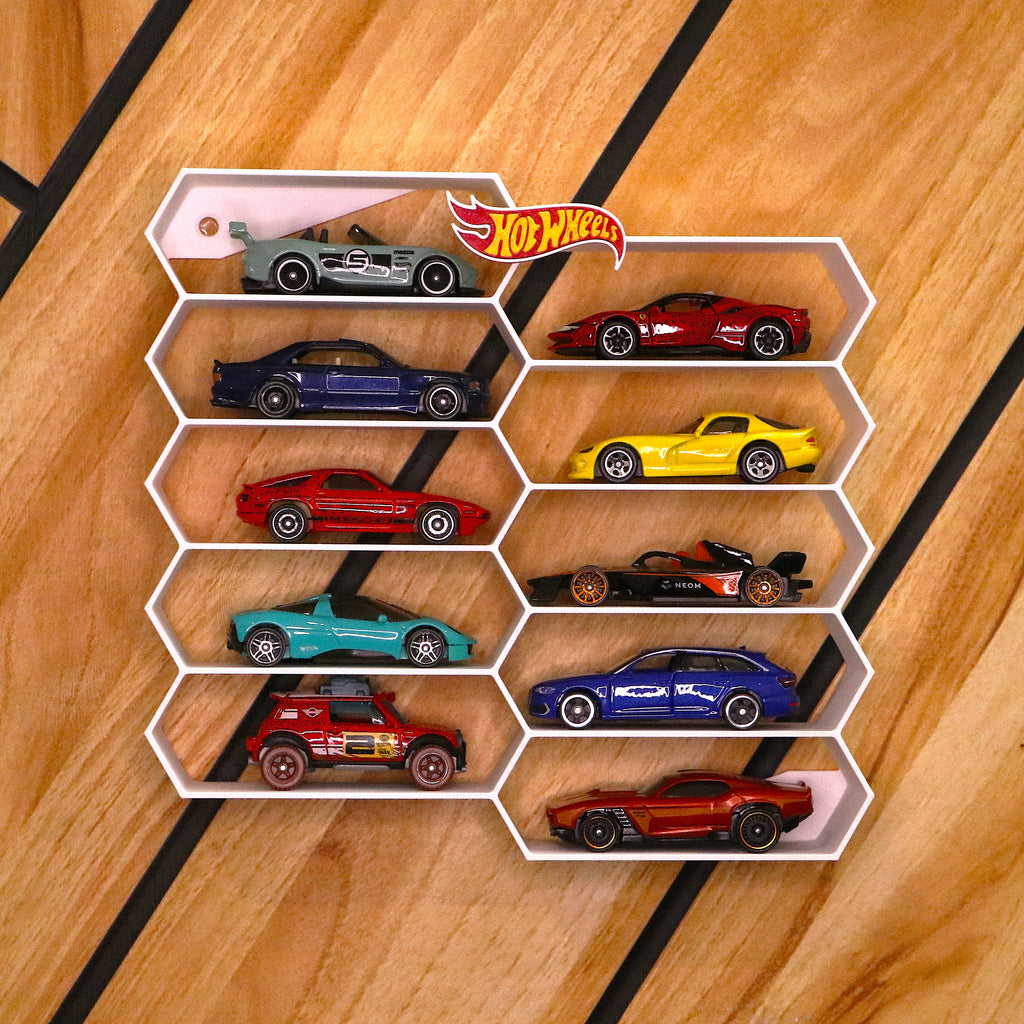 Hexagon Wall Rack for 1:64 Die-Cast Cars | Stackable Display Shelf